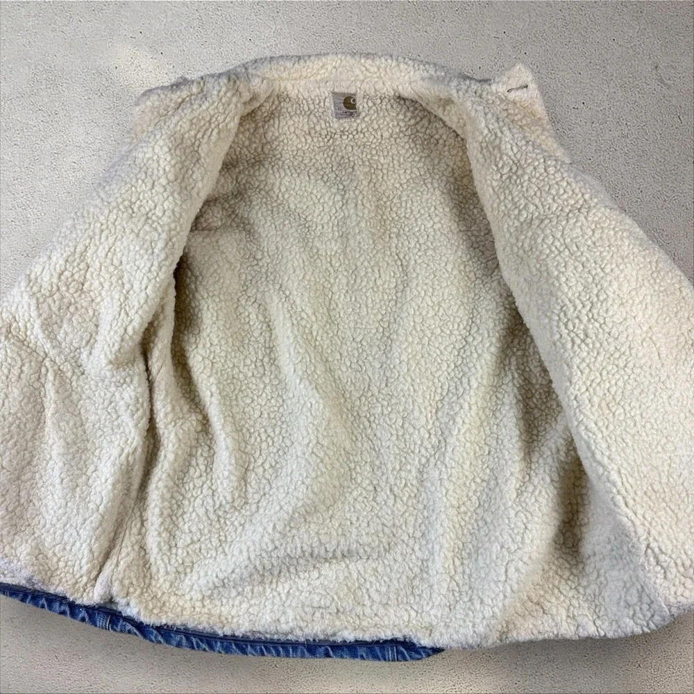 Vintage 70s Carhartt Denim‎ Sherpa Barn Chore Coat Jacket Men's 42 USA - Picture 3 of 8